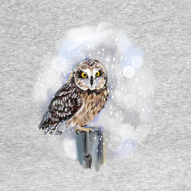 Short eared owl in the snow by Orangerinka